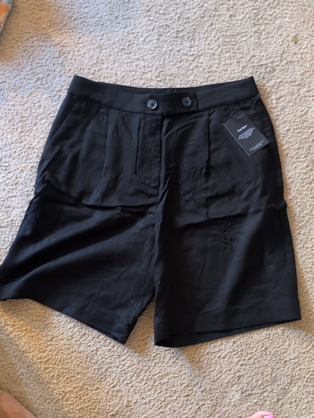 LOFT Versa Black High-Rise Pleated Bermuda Shorts